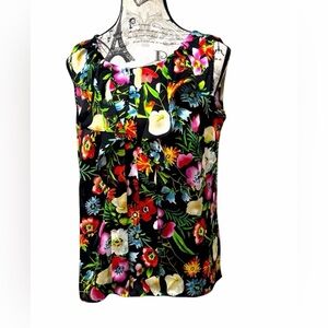 Notations Red & Yellow Floral Sleeveless ruffled Neckline Blouse size Small